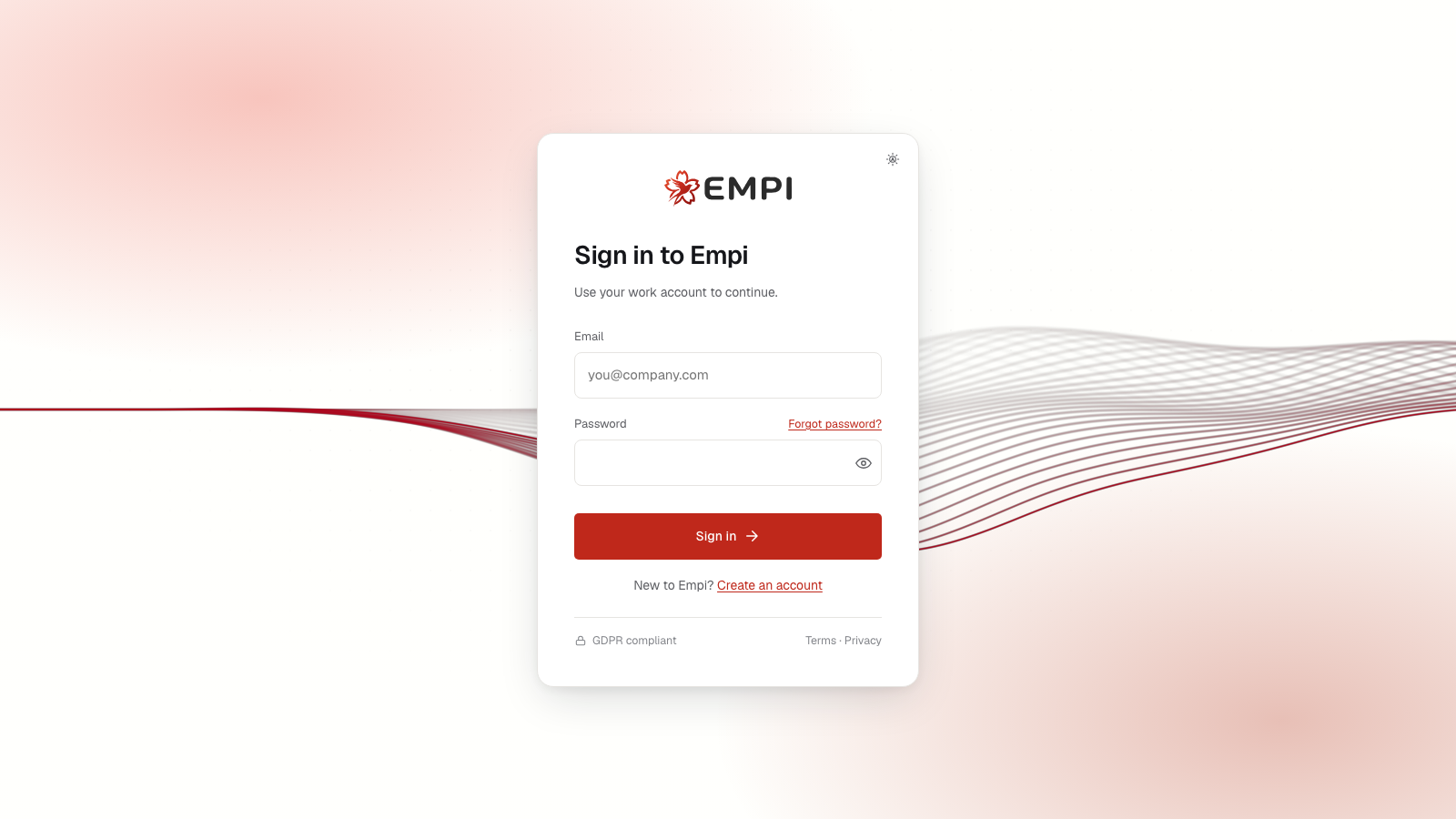 The Empi sign-in screen