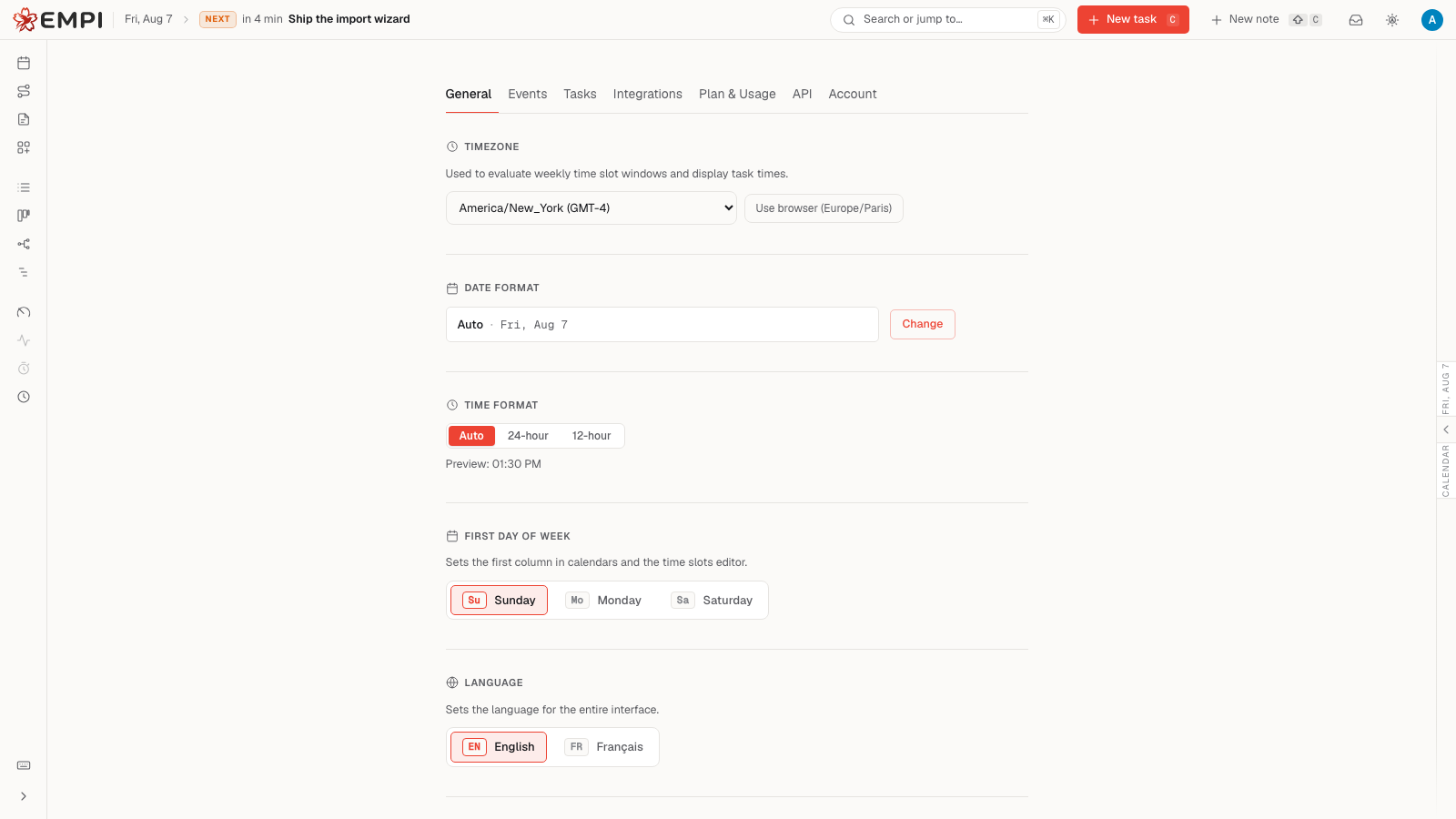 The General settings tab